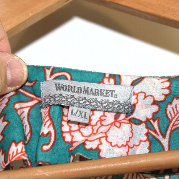 NWOT World Market Green Floral Print 3/4 Sleeves V-Neck Tunic size L/XL - Picture 7 of 8